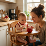 Red Apple Cartoon Sleeveless Romper baby kitchen high chair lifestyle photo