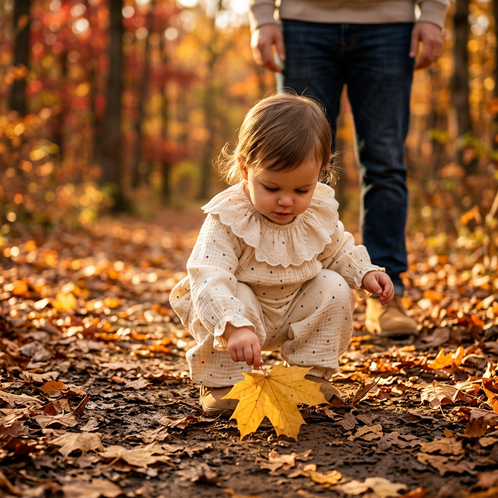 Polka Dot Lace Collar Blouse Pants Set toddler girl autumn park lifestyle photo