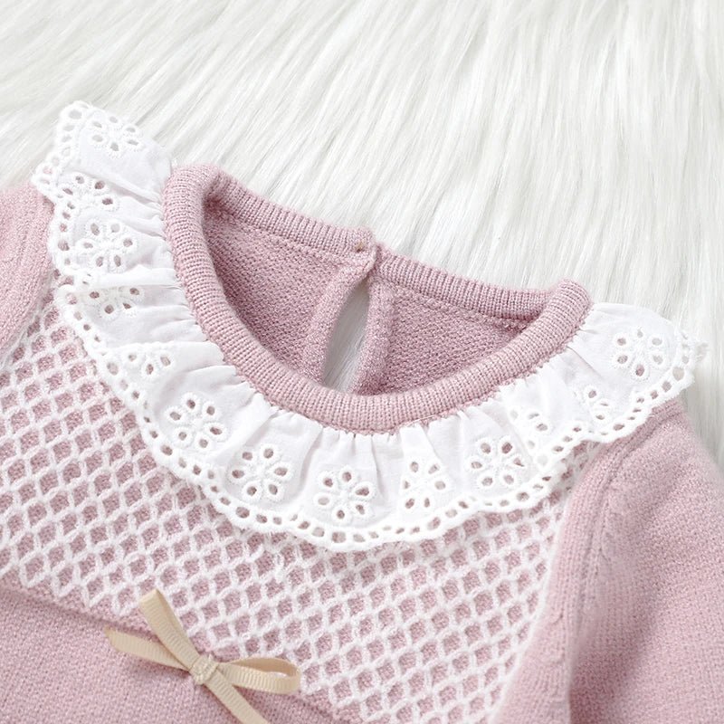 Knitted Baby Girl Outfit Set – Long Sleeve Top & Pants (0–12M) - Mimou Babywear