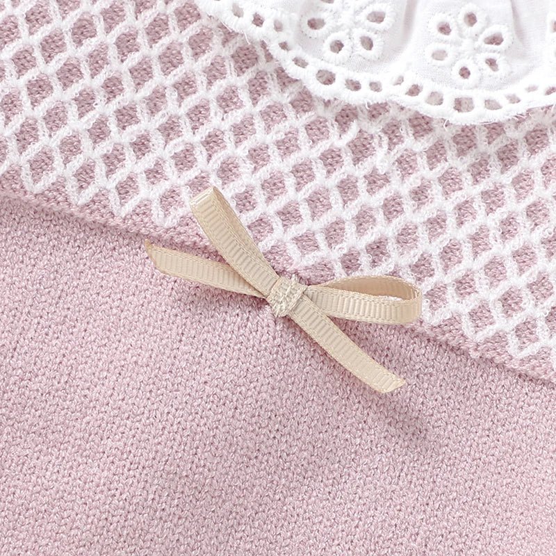 Knitted Baby Girl Outfit Set – Long Sleeve Top & Pants (0–12M) - Mimou Babywear