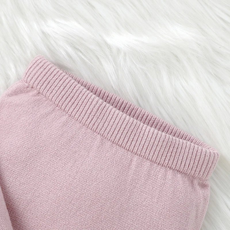 Knitted Baby Girl Outfit Set – Long Sleeve Top & Pants (0–12M) - Mimou Babywear