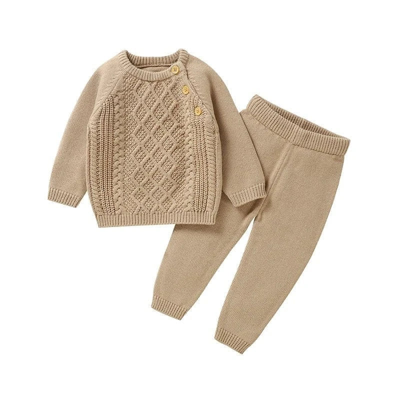 Knitted Baby Outfit – Long Sleeve Pullover + Soft Pants | 2 - Piece Set for Boys & Girls (0–18M) - Mimou Babywear