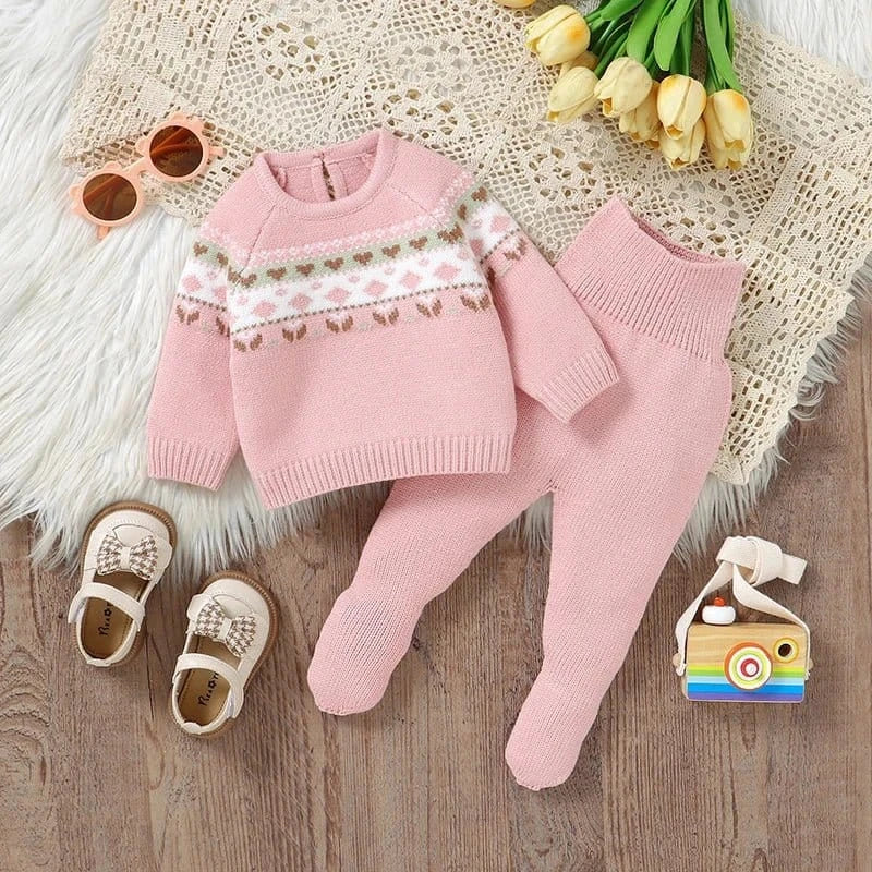 Knitted Baby Sweater & Footed Pants Set – Soft Long Sleeve Pullover + Warm Trousers | 2 - Piece Outfit (0–9M) - Mimou Babywear