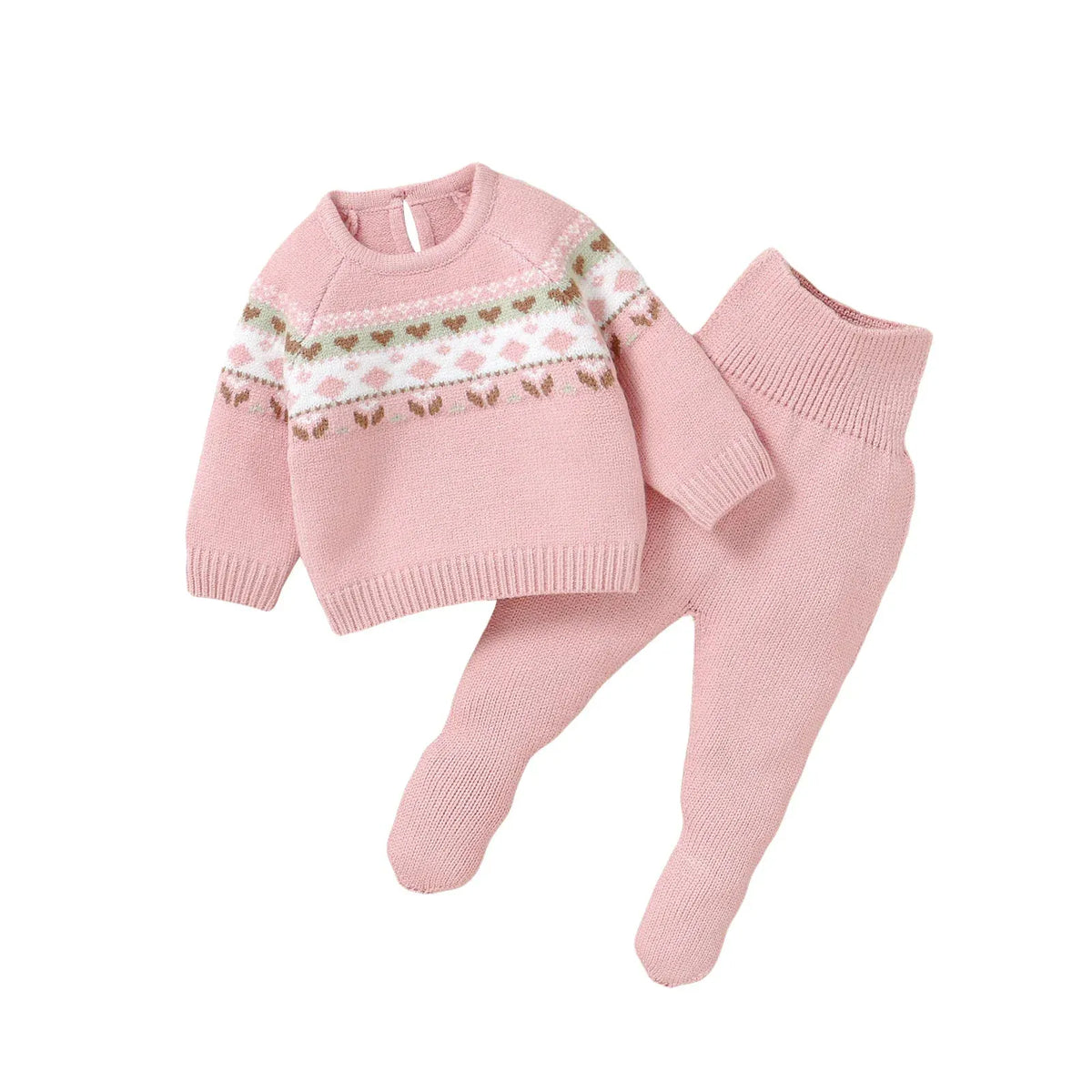 Knitted Baby Sweater & Footed Pants Set – Soft Long Sleeve Pullover + Warm Trousers | 2 - Piece Outfit (0–9M) - Mimou Babywear