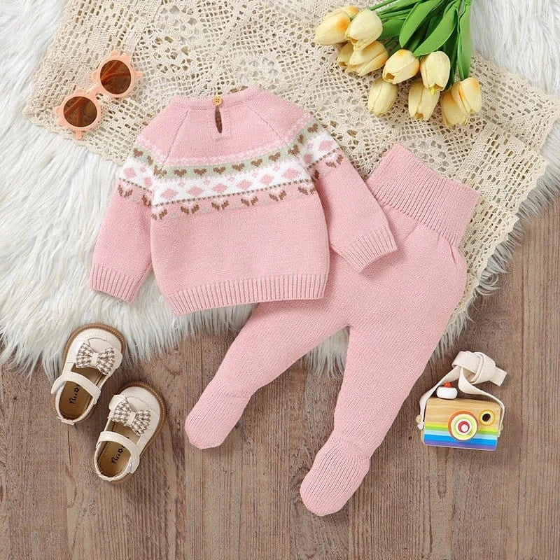 Knitted Baby Sweater & Footed Pants Set – Soft Long Sleeve Pullover + Warm Trousers | 2 - Piece Outfit (0–9M) - Mimou Babywear