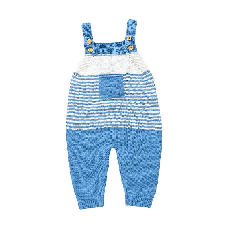 Knitted Blue Baby Romper (0–24M) - Mimou Babywear
