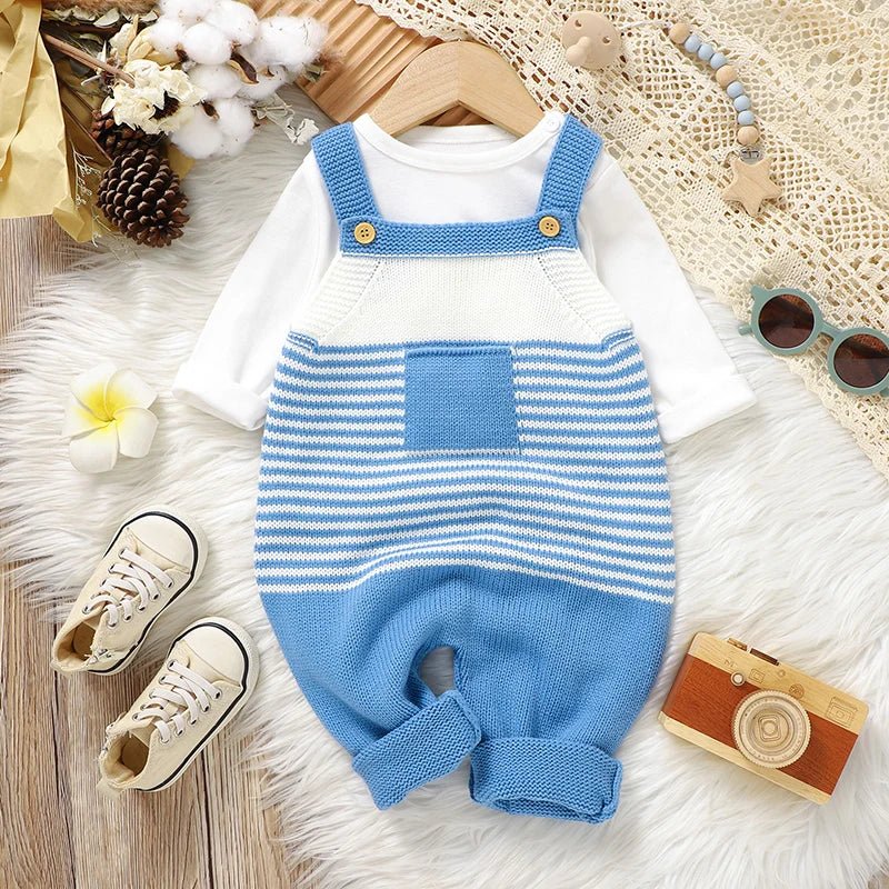 Knitted Blue Baby Romper (0–24M) - Mimou Babywear