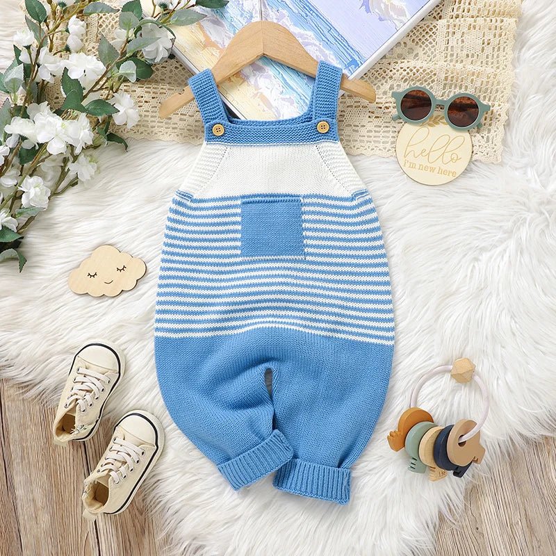 Knitted Blue Baby Romper (0–24M) - Mimou Babywear