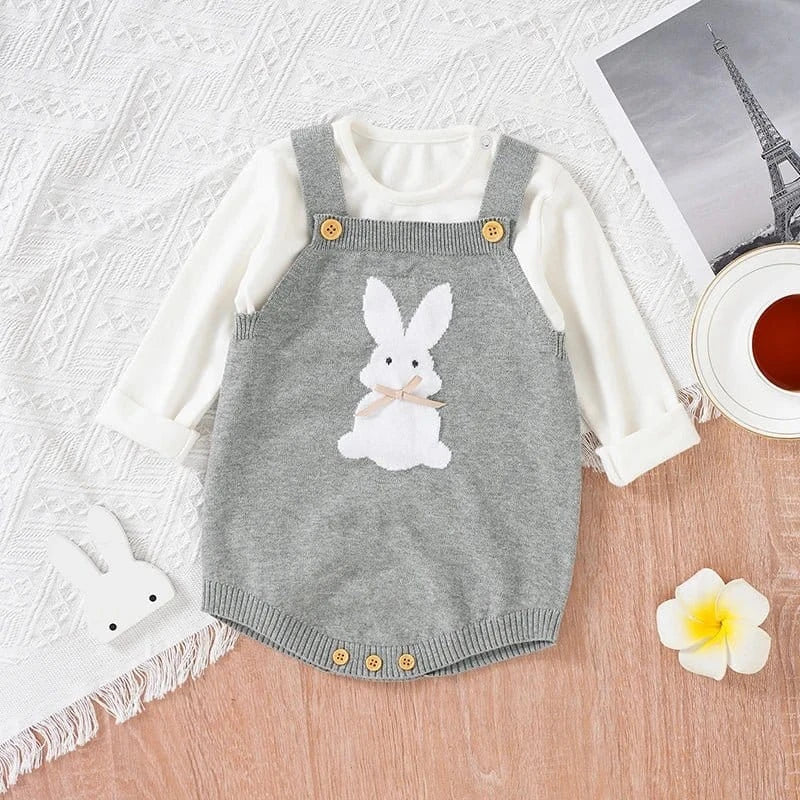 Knitted Bunny Baby Romper – Soft Cotton Spring & Autumn Outfit (0–24M) - Mimou Babywear