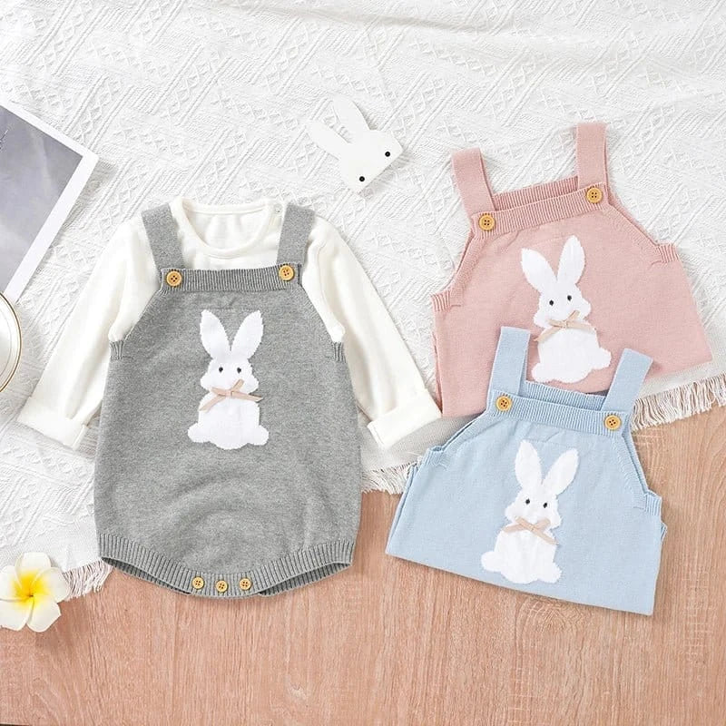 Knitted Bunny Baby Romper – Soft Cotton Spring & Autumn Outfit (0–24M) - Mimou Babywear