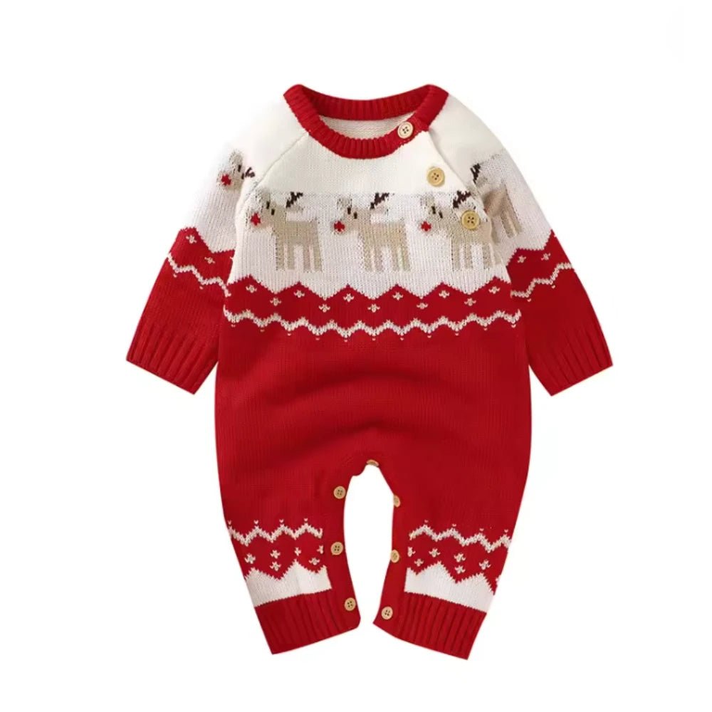 Knitted Christmas Baby Romper – Warm Reindeer Jumpsuit (3 - 24M) - Mimou Babywear