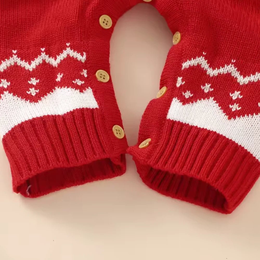 Knitted Christmas Baby Romper – Warm Reindeer Jumpsuit (3 - 24M) - Mimou Babywear