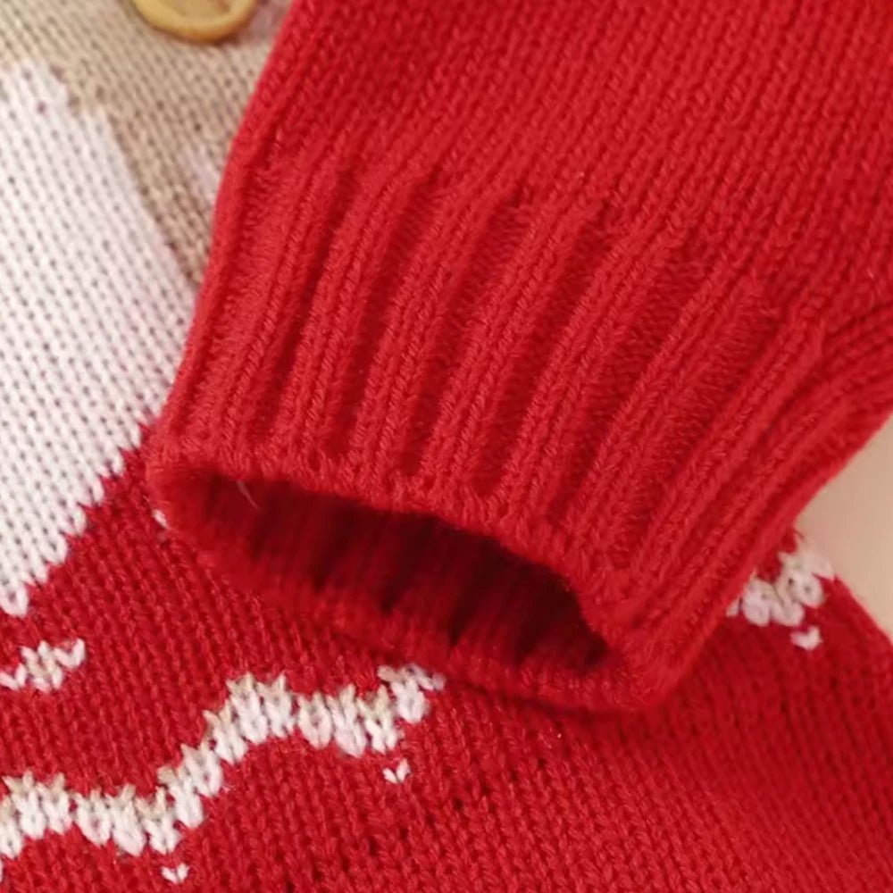 Knitted Christmas Baby Romper – Warm Reindeer Jumpsuit (3 - 24M) - Mimou Babywear