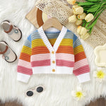 Knitted Rainbow Baby Cardigan – Soft V - Neck Button Sweater (9M–3Y) - Mimou Babywear