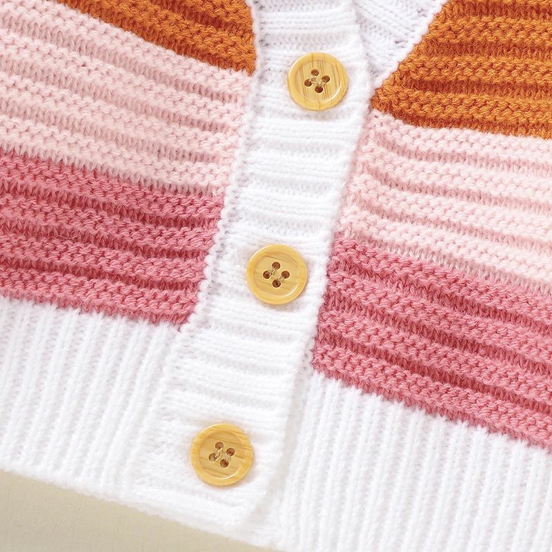 Knitted Rainbow Baby Cardigan – Soft V - Neck Button Sweater (9M–3Y) - Mimou Babywear