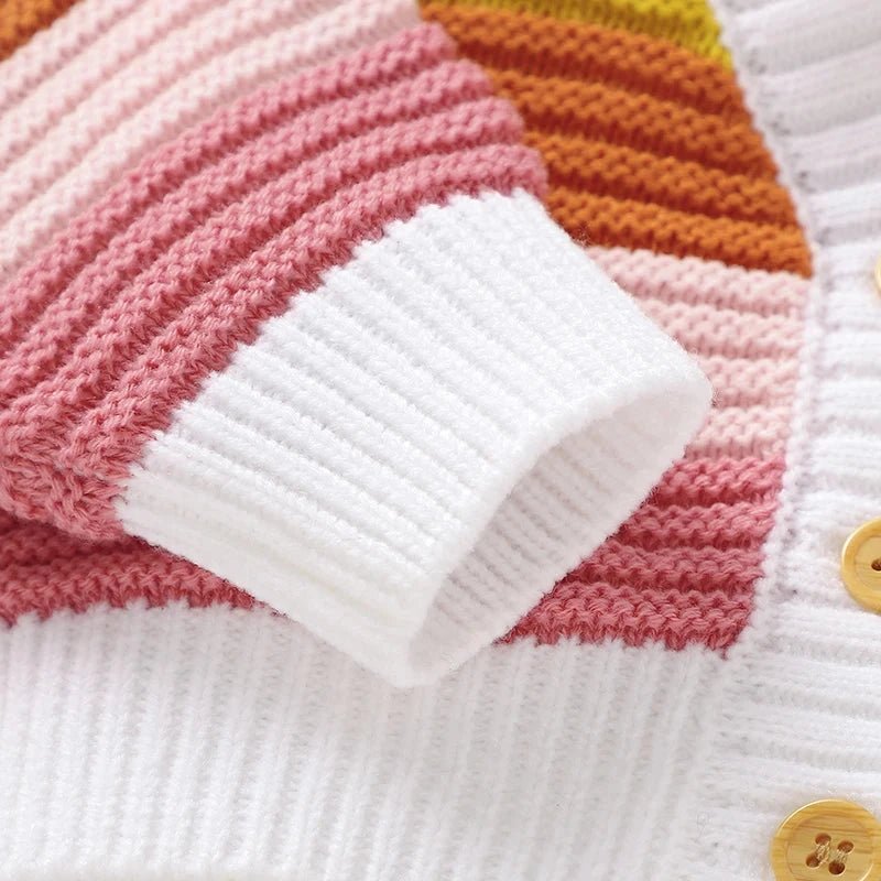 Knitted Rainbow Baby Cardigan – Soft V - Neck Button Sweater (9M–3Y) - Mimou Babywear