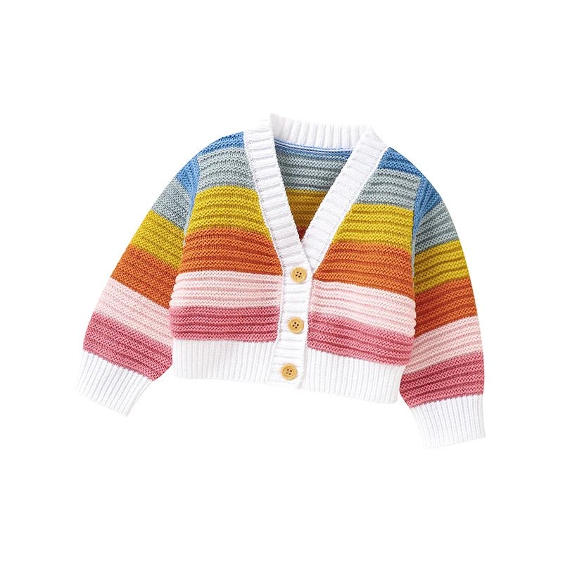 Knitted Rainbow Baby Cardigan – Soft V - Neck Button Sweater (9M–3Y) - Mimou Babywear