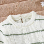 Knitted Striped Baby Romper – Warm Footed Jumpsuit (0–9M) - Mimou Babywear