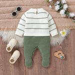 Knitted Striped Baby Romper – Warm Footed Jumpsuit (0–9M) - Mimou Babywear