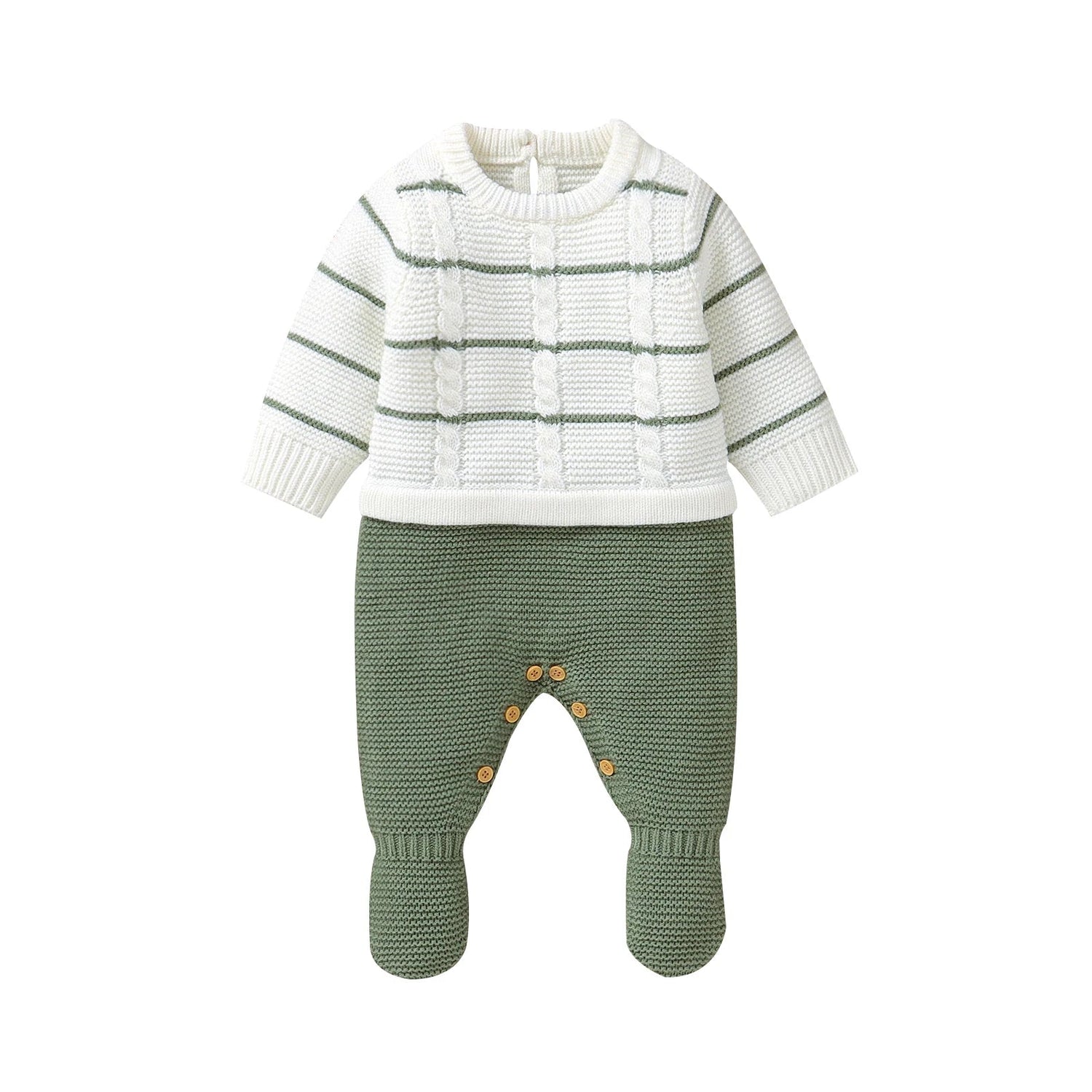 Knitted Striped Baby Romper – Warm Footed Jumpsuit (0–9M) - Mimou Babywear