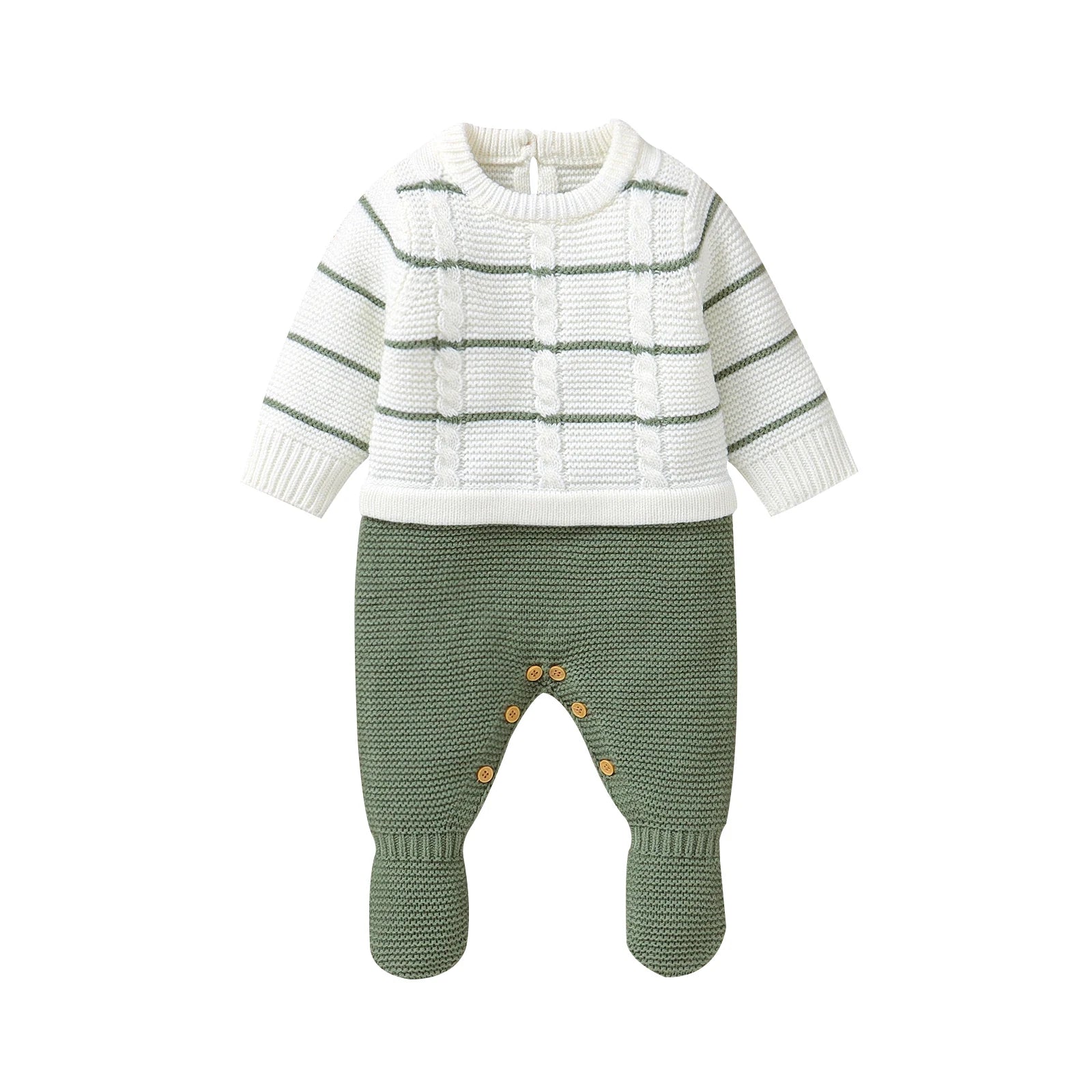 Knitted Striped Baby Romper – Warm Footed Jumpsuit (0–9M) - Mimou Babywear