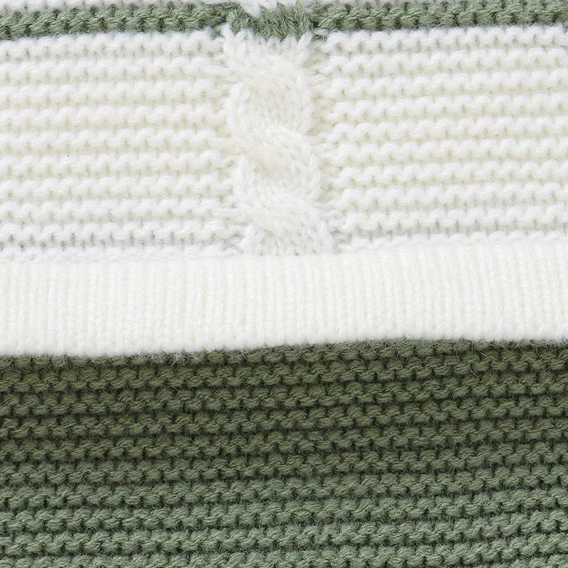 Knitted Striped Baby Romper – Warm Footed Jumpsuit (0–9M) - Mimou Babywear