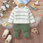 Knitted Striped Baby Romper – Warm Footed Jumpsuit (0–9M) - Mimou Babywear