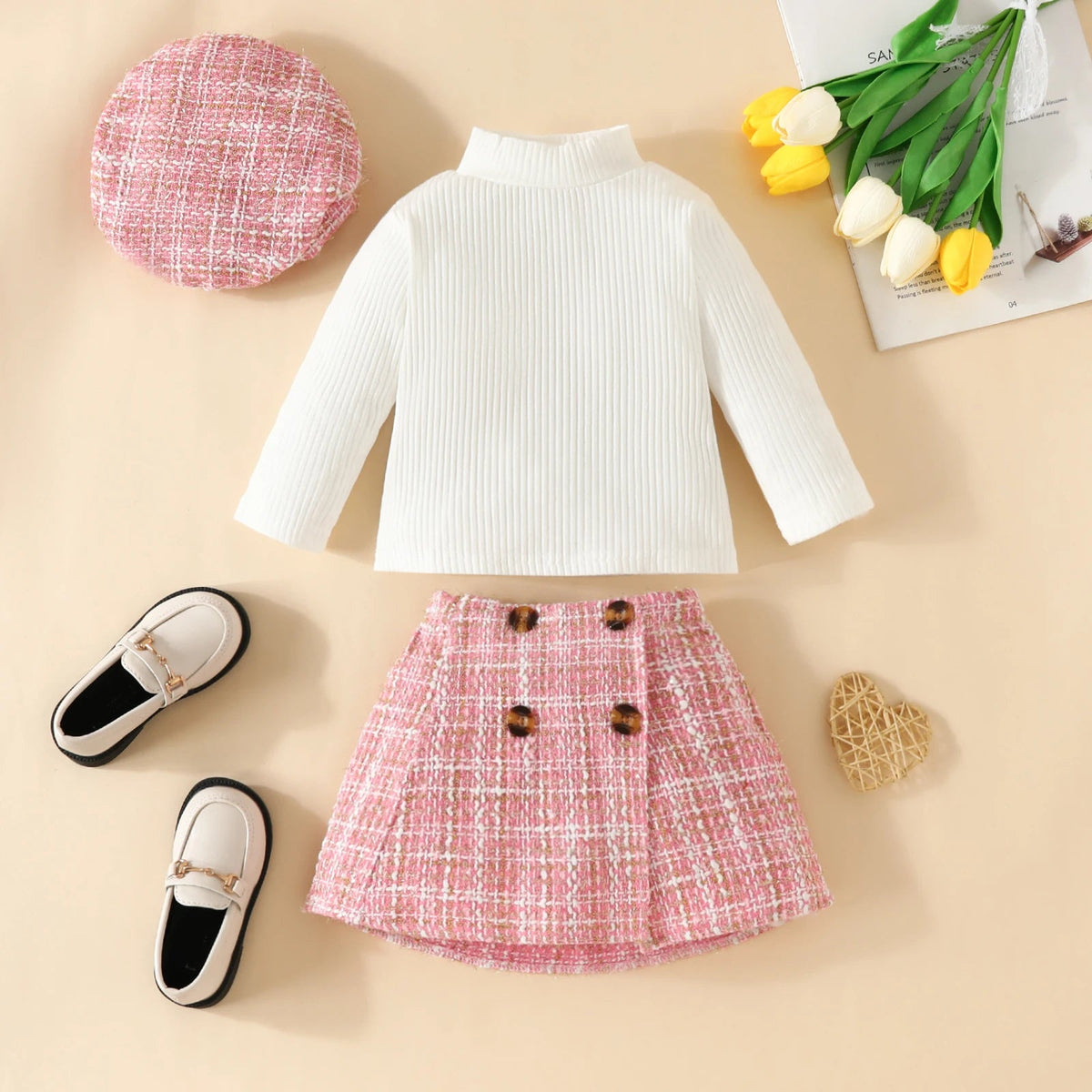 ma&baby 6M-3Y Toddler Infant Newborn Baby Girls Clothes Sets Knit Long Sleeve Tops Plaid Skrits Hat Fall Spring Outfits  D05    Mimou Babywear