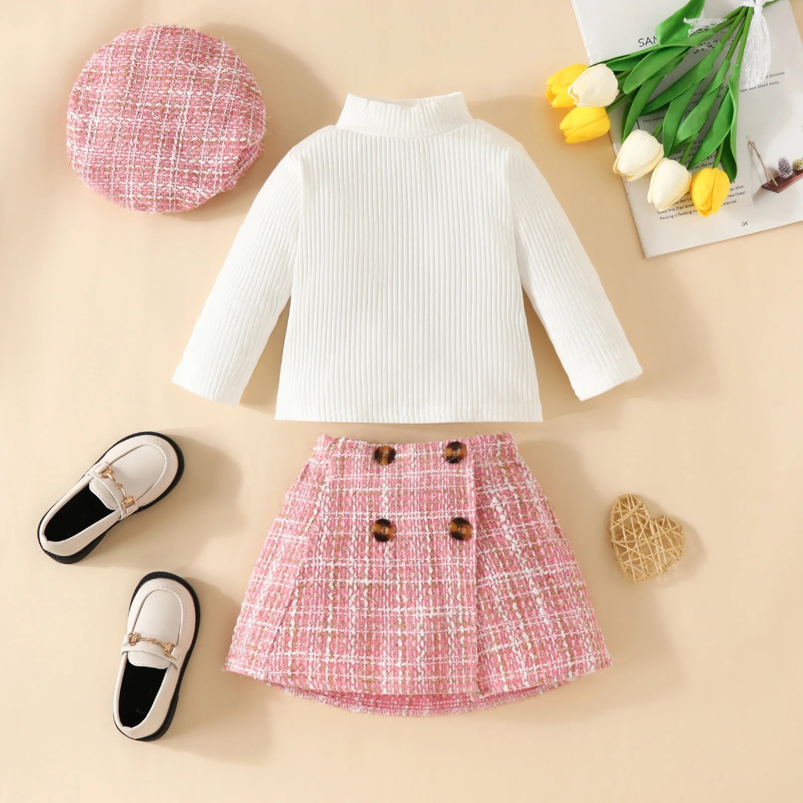 ma&baby 6M-3Y Toddler Infant Newborn Baby Girls Clothes Sets Knit Long Sleeve Tops Plaid Skrits Hat Fall Spring Outfits  D05    Mimou Babywear