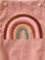 Rainbow Embroidered Baby Romper – Sleeveless Ruffled Straps + Matching Headband (0 - 12M) - Mimou Babywear