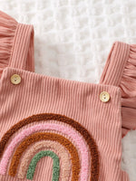 Rainbow Embroidered Baby Romper – Sleeveless Ruffled Straps + Matching Headband (0 - 12M) - Mimou Babywear