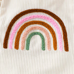 Rainbow Embroidered Baby Romper – Sleeveless Ruffled Straps + Matching Headband (0 - 12M) - Mimou Babywear