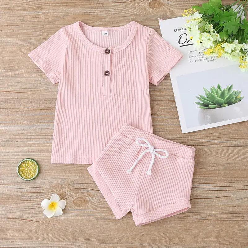 Ribbed Knit Tee & Shorts Set (2 - Piece, 0 - 24M) - Mimou Babywear