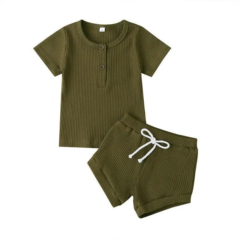 Ribbed Knit Tee & Shorts Set (2 - Piece, 0 - 24M) - Mimou Babywear