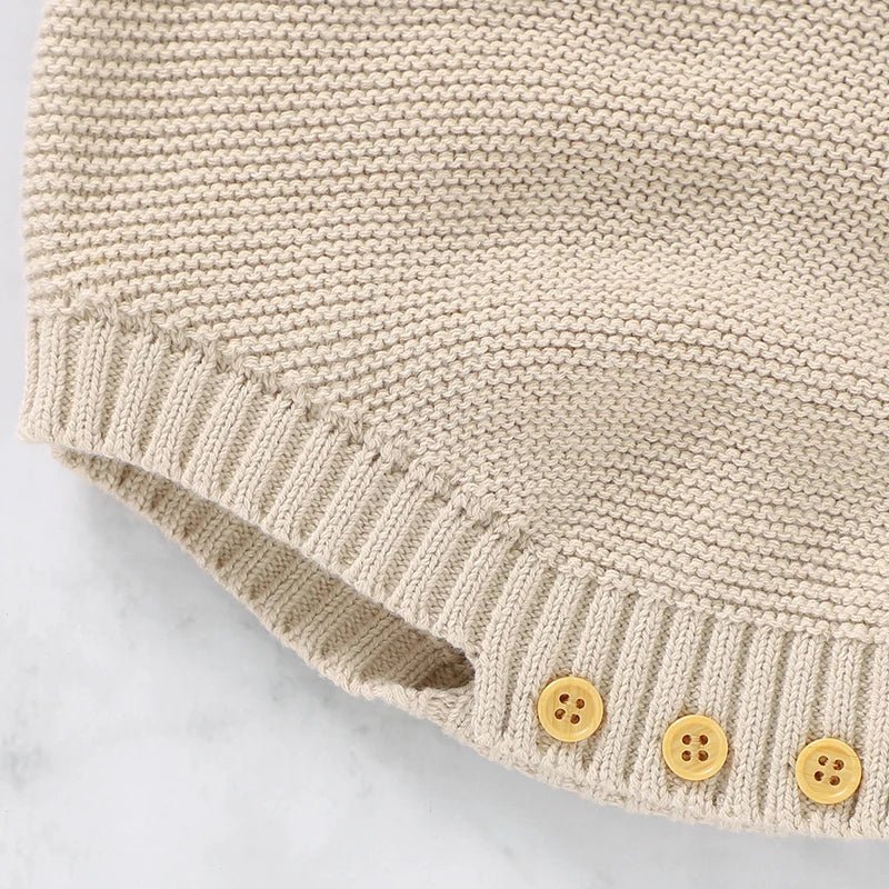 Soft Cotton Knitted Lion Baby Romper (3–24M) - Mimou Babywear