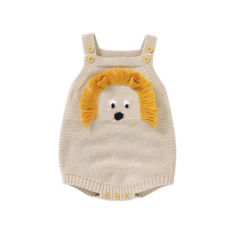 Soft Cotton Knitted Lion Baby Romper (3–24M) - Mimou Babywear