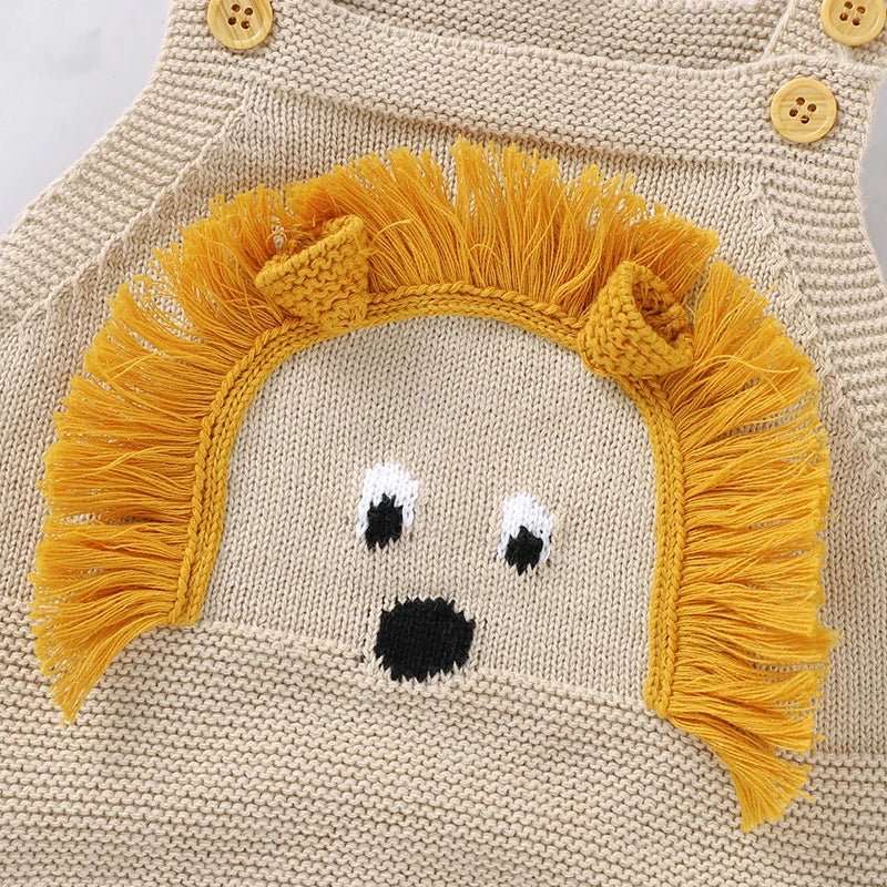 Soft Cotton Knitted Lion Baby Romper (3–24M) - Mimou Babywear
