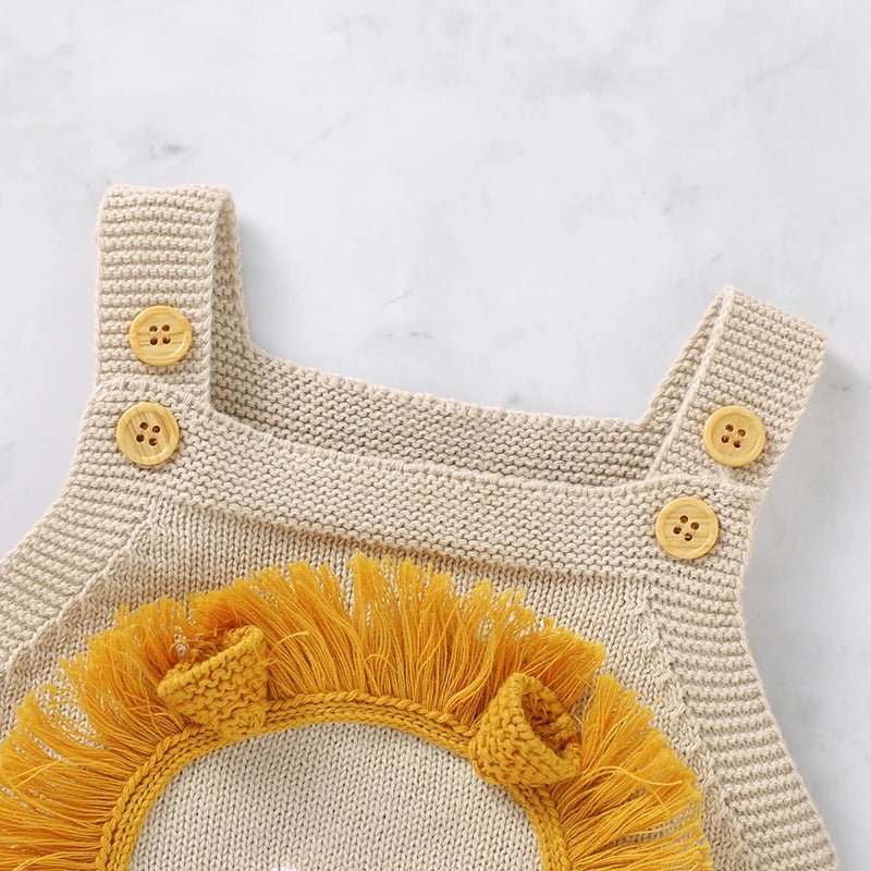 Soft Cotton Knitted Lion Baby Romper (3–24M) - Mimou Babywear