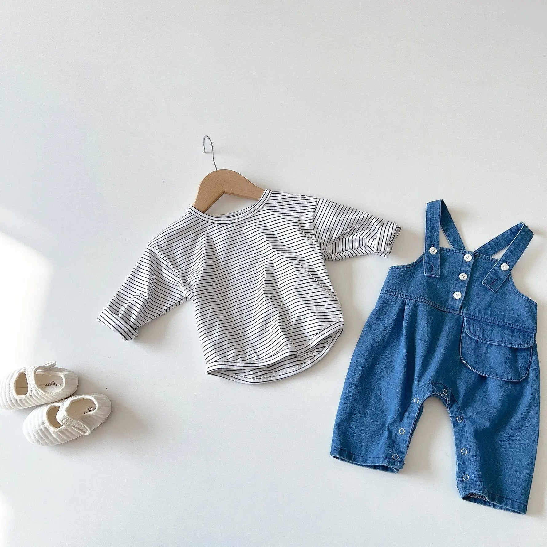 Striped Tee & Denim Overalls Set (2 - Piece, 6M - 3Y) - Mimou Babywear