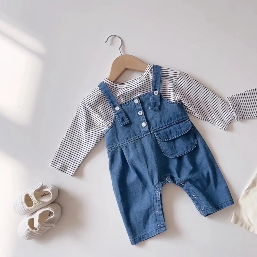 Striped Tee & Denim Overalls Set (2 - Piece, 6M - 3Y) - Mimou Babywear