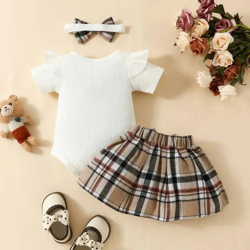 Teddy Bear Plaid Bow Romper (3 - 24 Months) - Mimou Babywear