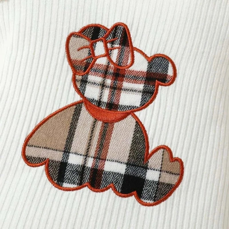 Teddy Bear Plaid Bow Romper (3 - 24 Months) - Mimou Babywear