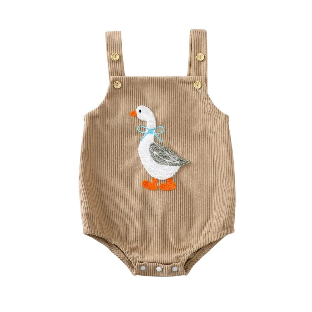 Velvet Duck Embroidered Baby Romper – Soft Cotton Triangle Onesie (0 - 18M) - Mimou Babywear