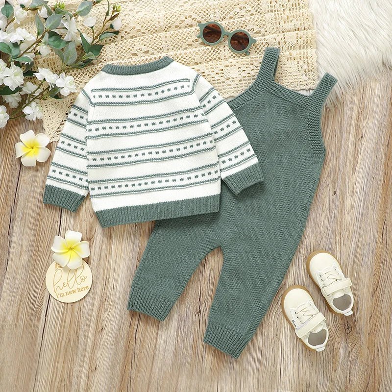 Warm Knit Cardigan & Sleeveless Romper Set (2 - Piece, 3 - 18M) - Mimou Babywear