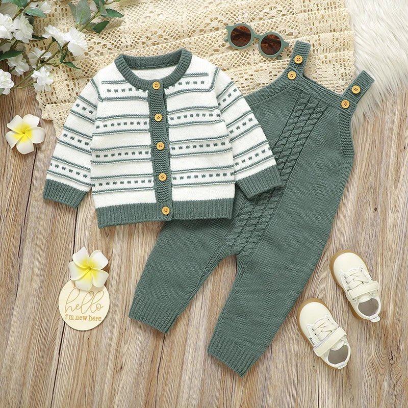 Warm Knit Cardigan & Sleeveless Romper Set (2 - Piece, 3 - 18M) - Mimou Babywear