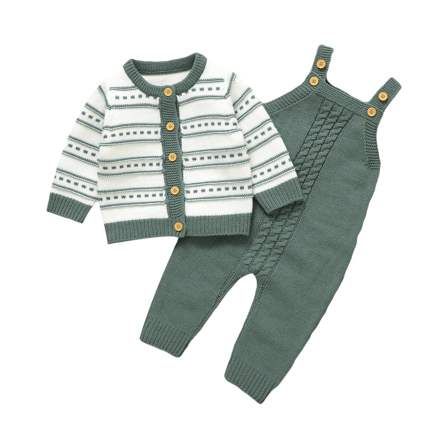 Warm Knit Cardigan & Sleeveless Romper Set (2 - Piece, 3 - 18M) - Mimou Babywear